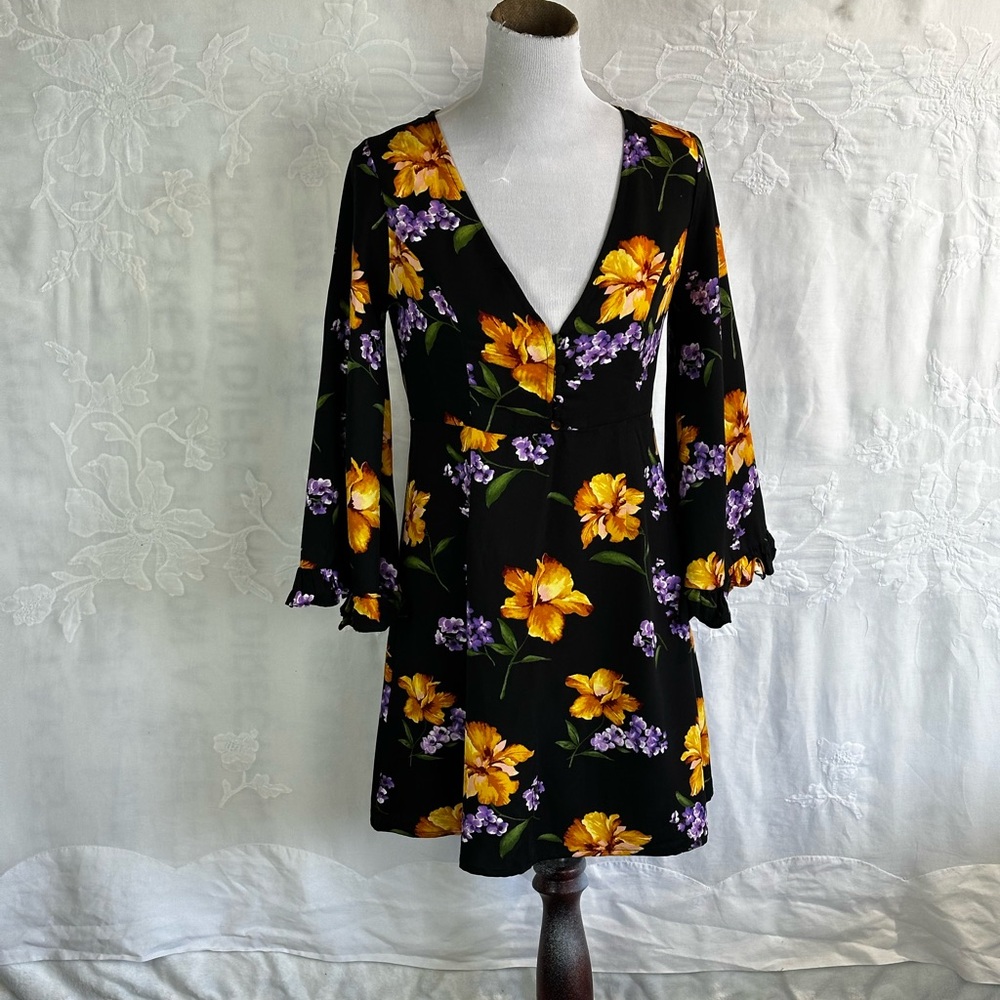 Forever 21 Black Dress with Yellow and Purple Floral - Picture 11 of 16